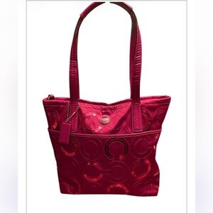 Coach Passion Berry Magenta Pink Sequin Signature C Shoulder Tote Bag